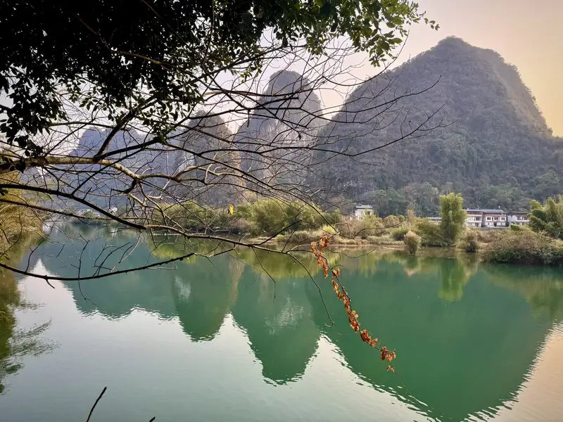 Guilin Landscape with Autumn Leaves